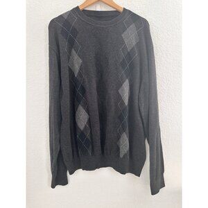 A & C Design Studio Men's Grey Pullover XL Cotton Argyle‎ Preppy Grandpa Sweater